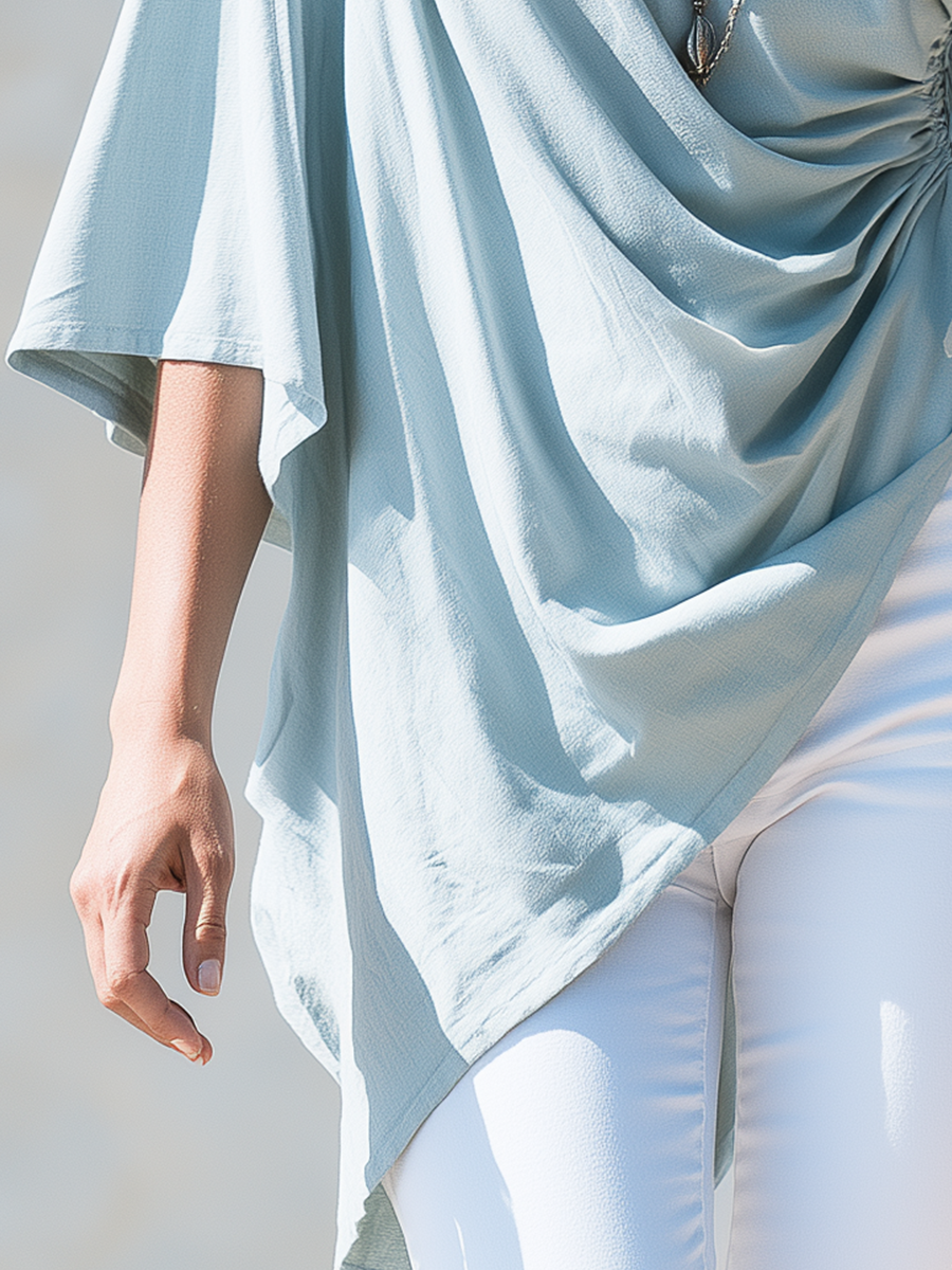 Elegant Light Blue One-Shoulder Draped Asymmetric Top