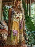 Lace Floral Vintage Multi-layer Art Women's Linen Vest Dress