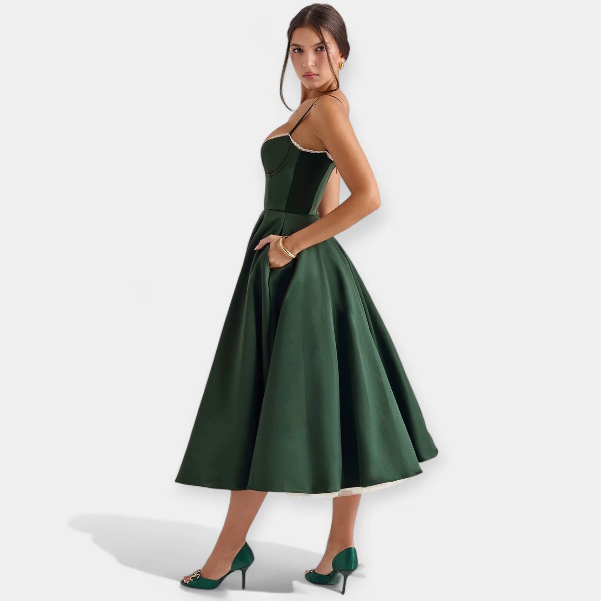 Midi Dress with Tulle Sheer Details