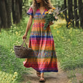 Womens Floral Art Linen Dress