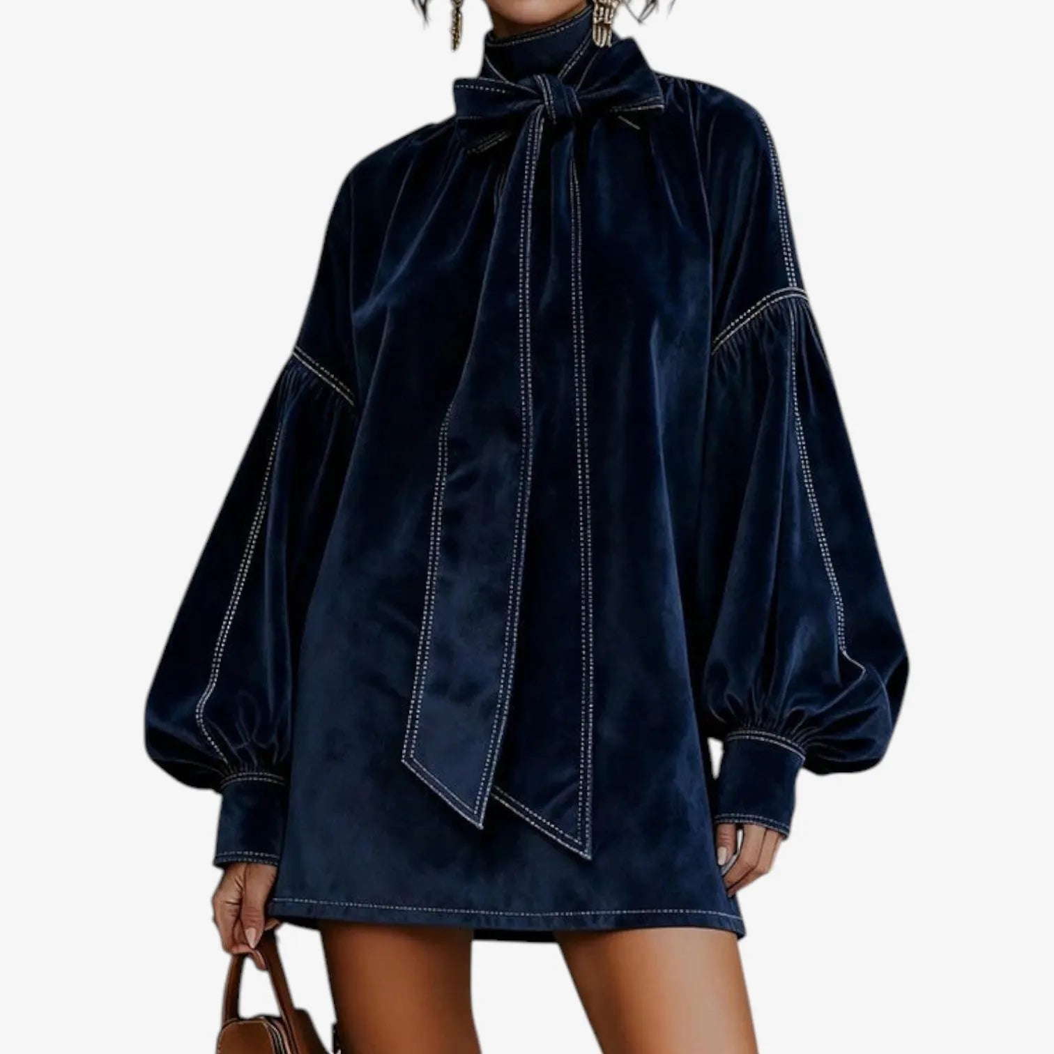 Velvet Bow-Neck Mini Dress