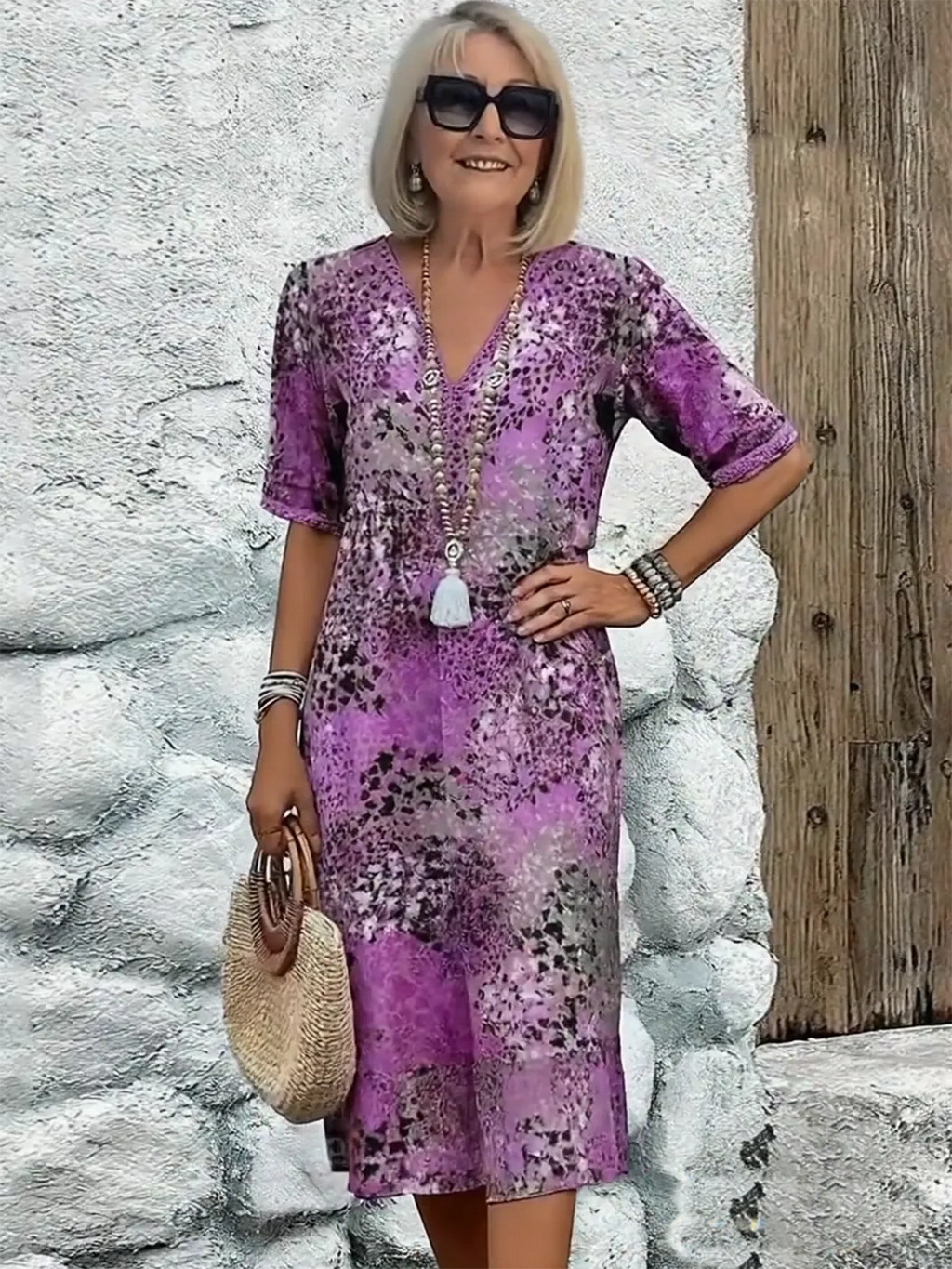 Vacation DRESS Women's Short Sleeve Summer Leopard Lace Dress V Neck Daily Going Out Casual Knee Length A-Line Khaki