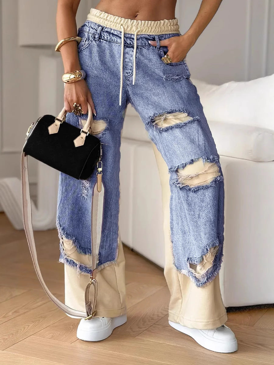 Distressed Patchwork Baggy Jeans