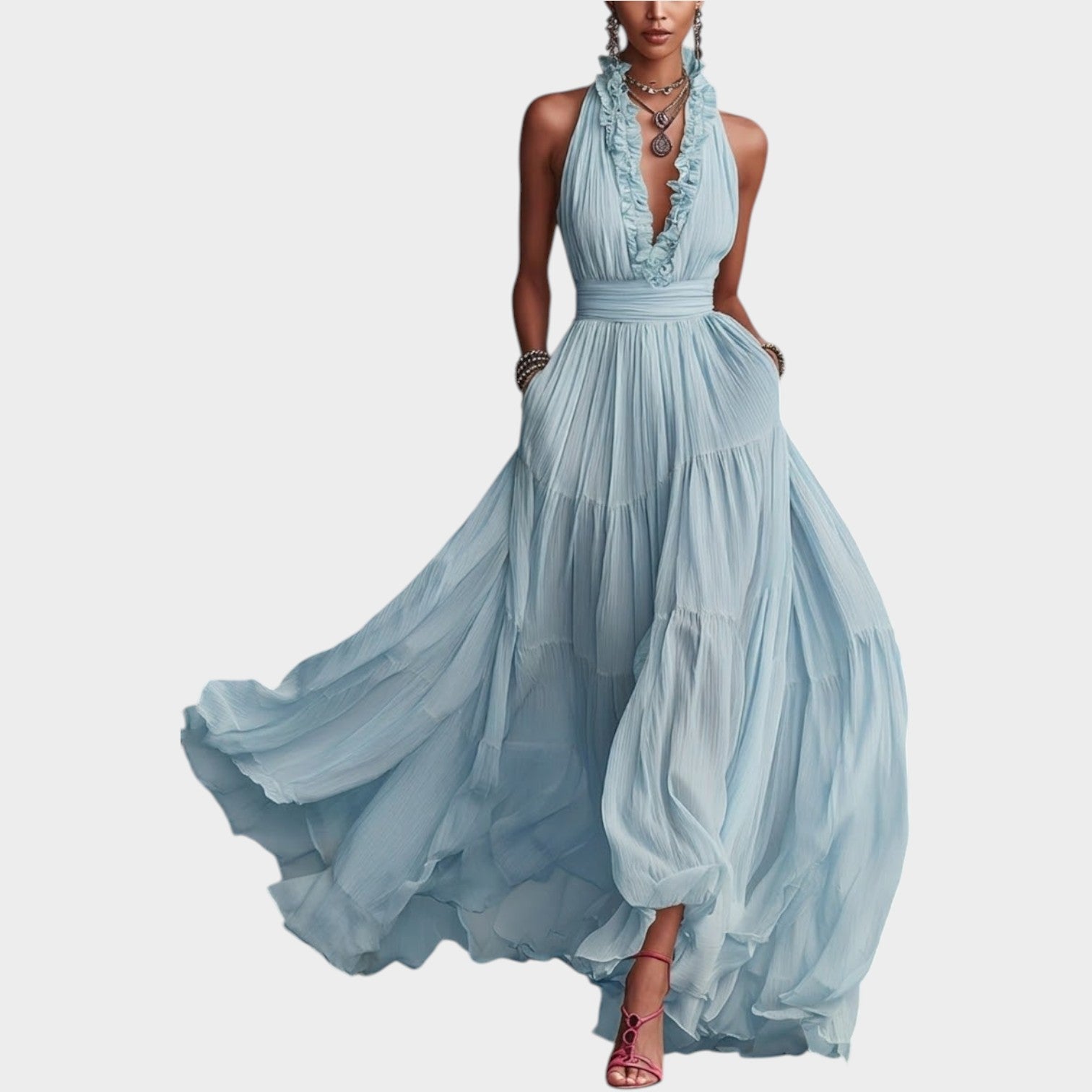 Ruffled Halter Maxi Dress