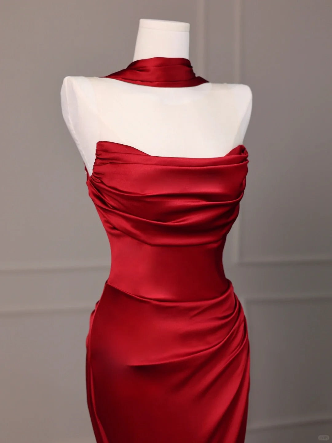 Red Mermaid Evening Dresses, Long Sleeveless Prom Party Gowns With Slit  25533