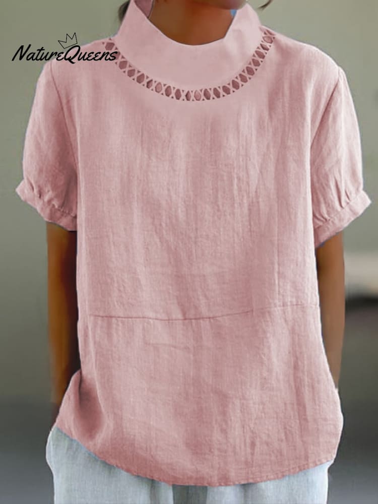 Solid Color Cotton And Linen Top