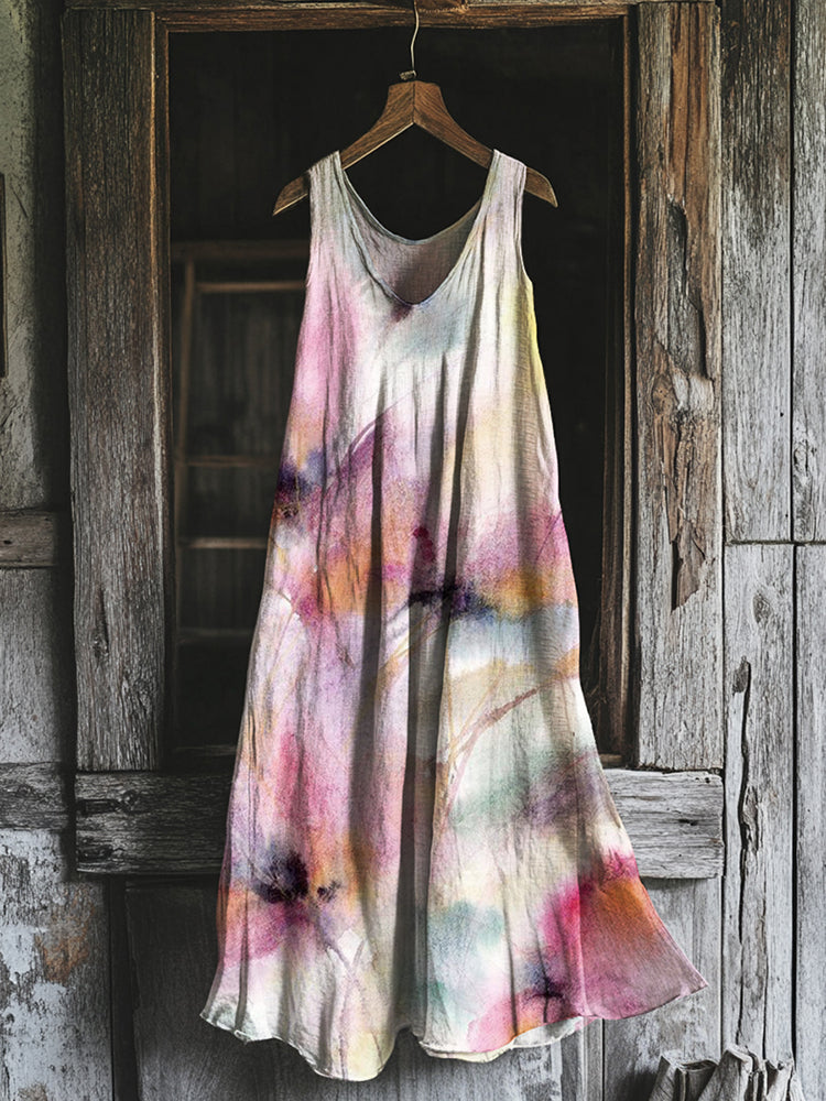 Vintage Floral Painting Art Linen Tank Dress bd8d