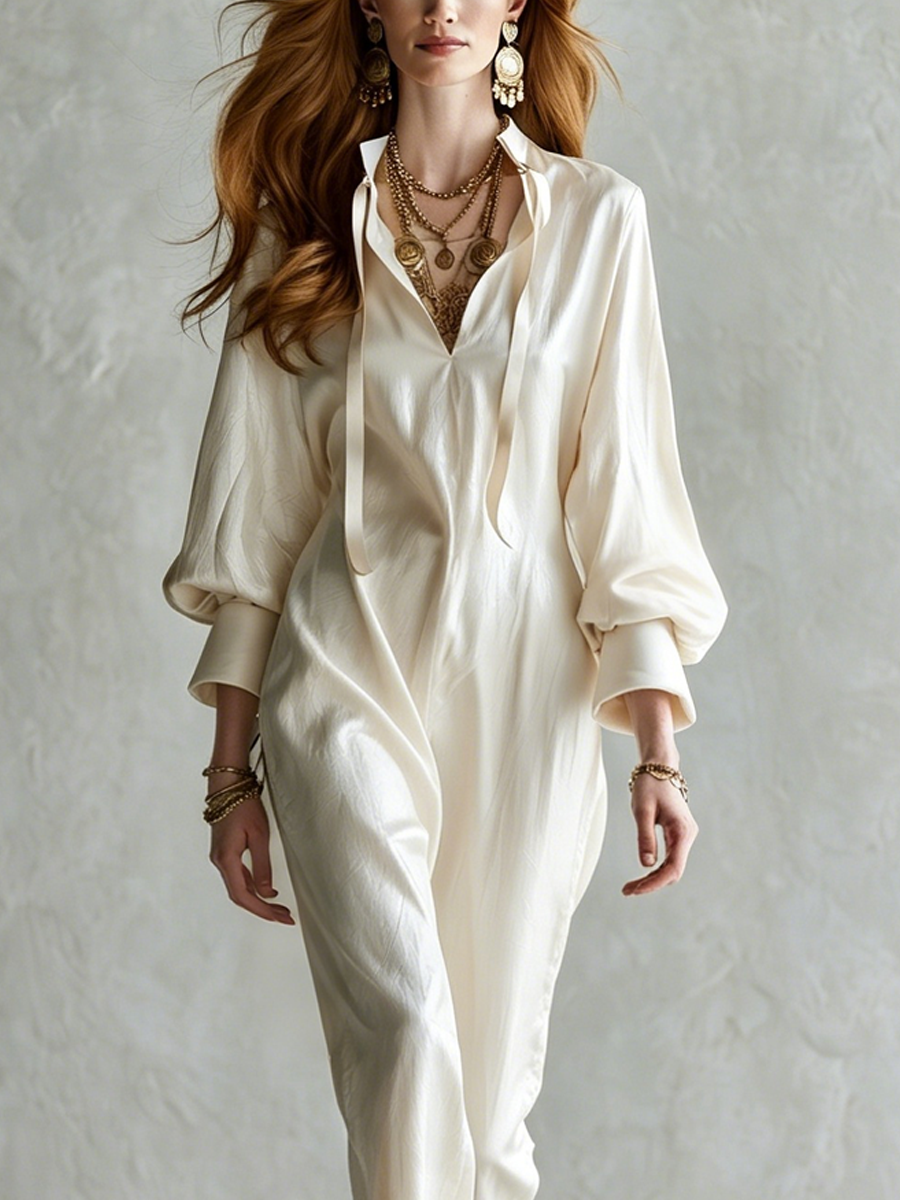 Bohemian Off White Satin Jumpsuit