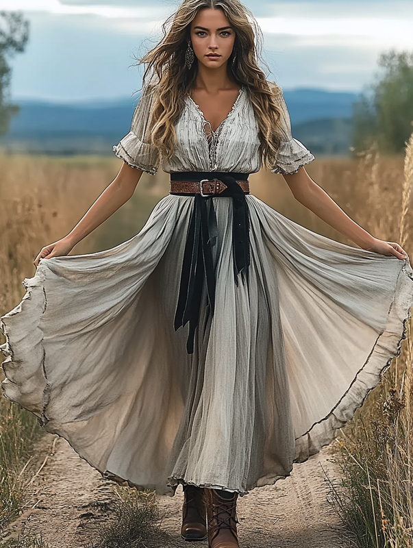 Summer western style contrast dress a381