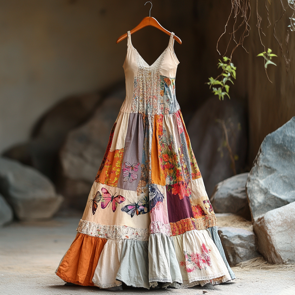 Women's Vintage Bohemian Patch Art Pattern Comfort Dress