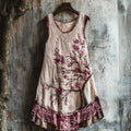 Women's Cherry Blossom Embroidery Art Linen Tank Dress