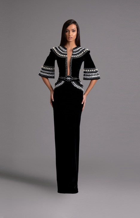 km10241 Shiny Black One-shoulder Evening Maxi Dress
