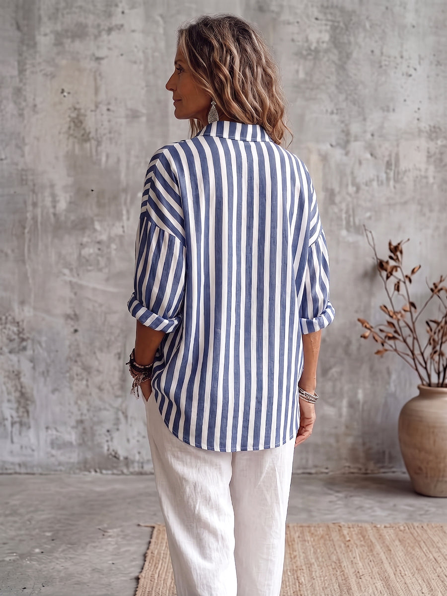 Casual Classic Striped Cotton Linen Blouse