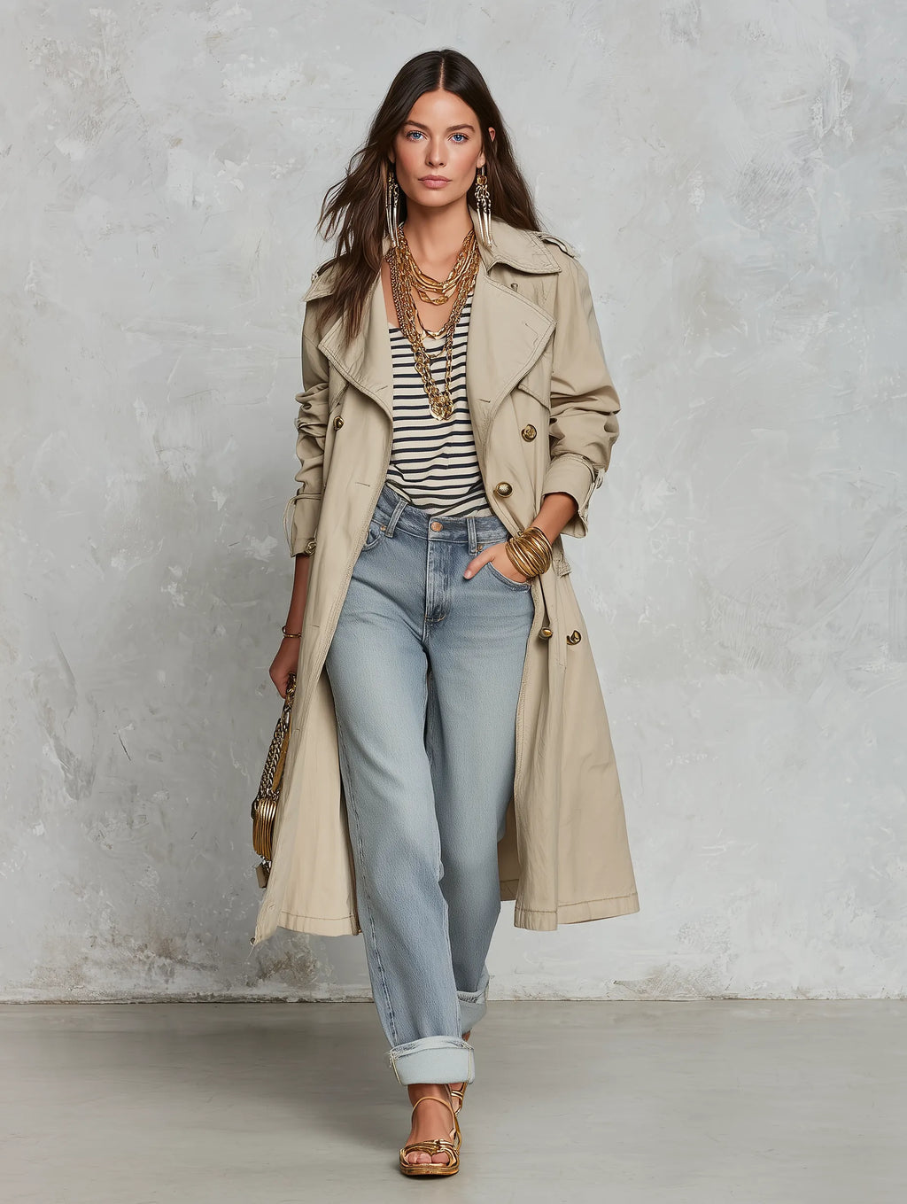 Effortless Chic Cotton-Twill Double-Breasted Belted Khaki Longline Trench Coat