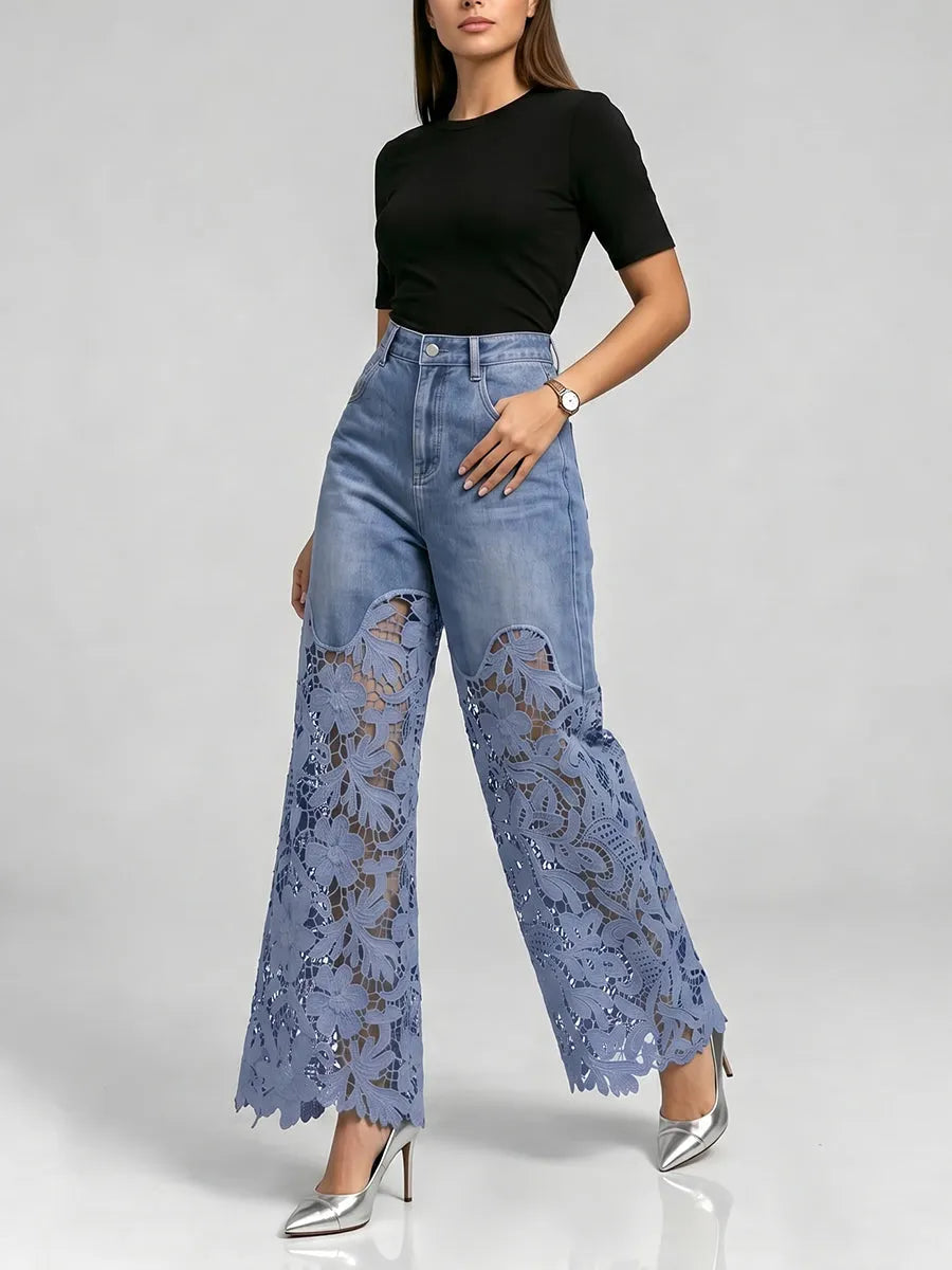 Stylish & Sexy Lace-paneled Cutout Jeans