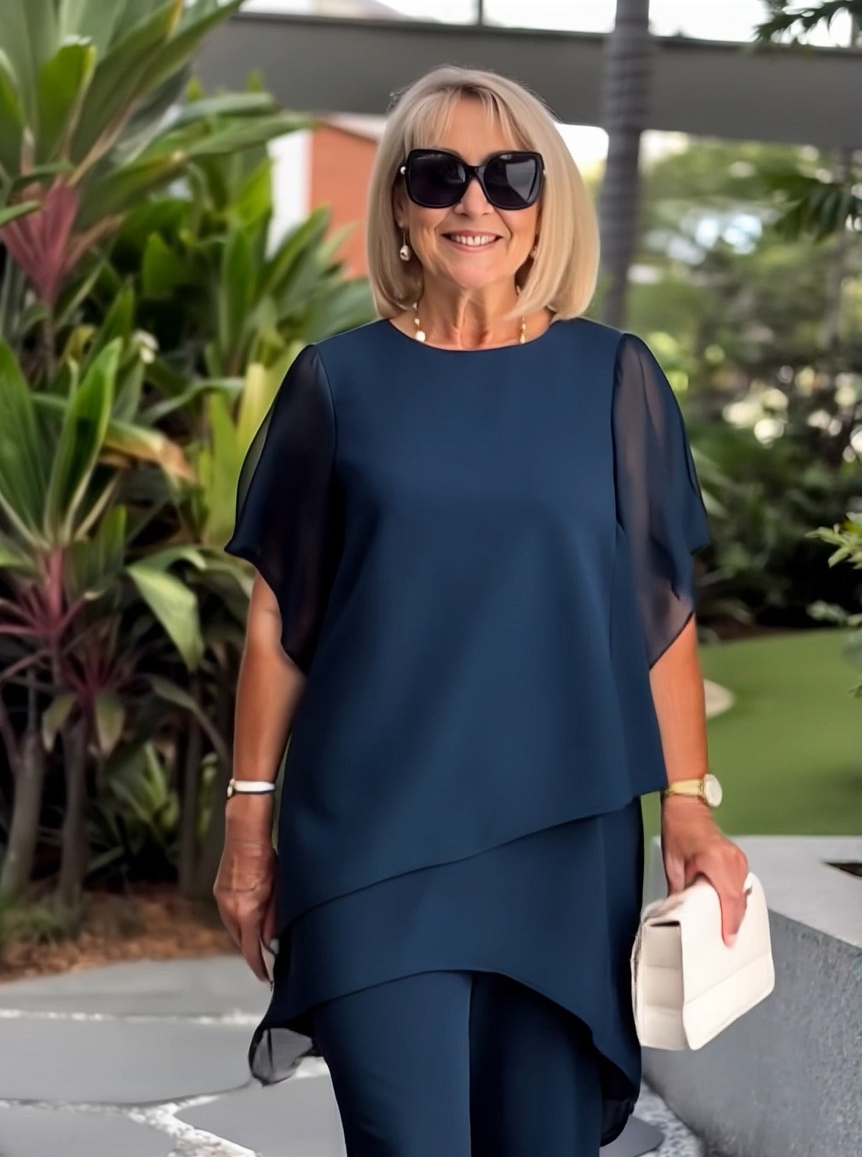 Elegant Double-layer Top and Pants Two-piece Set