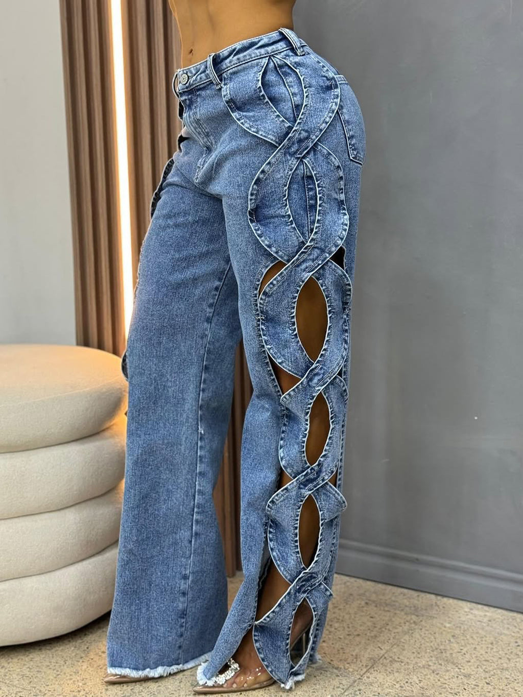 Twisted Cutout Flare Denim Pants