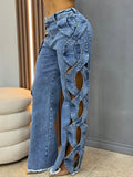 Twisted Cutout Flare Denim Pants
