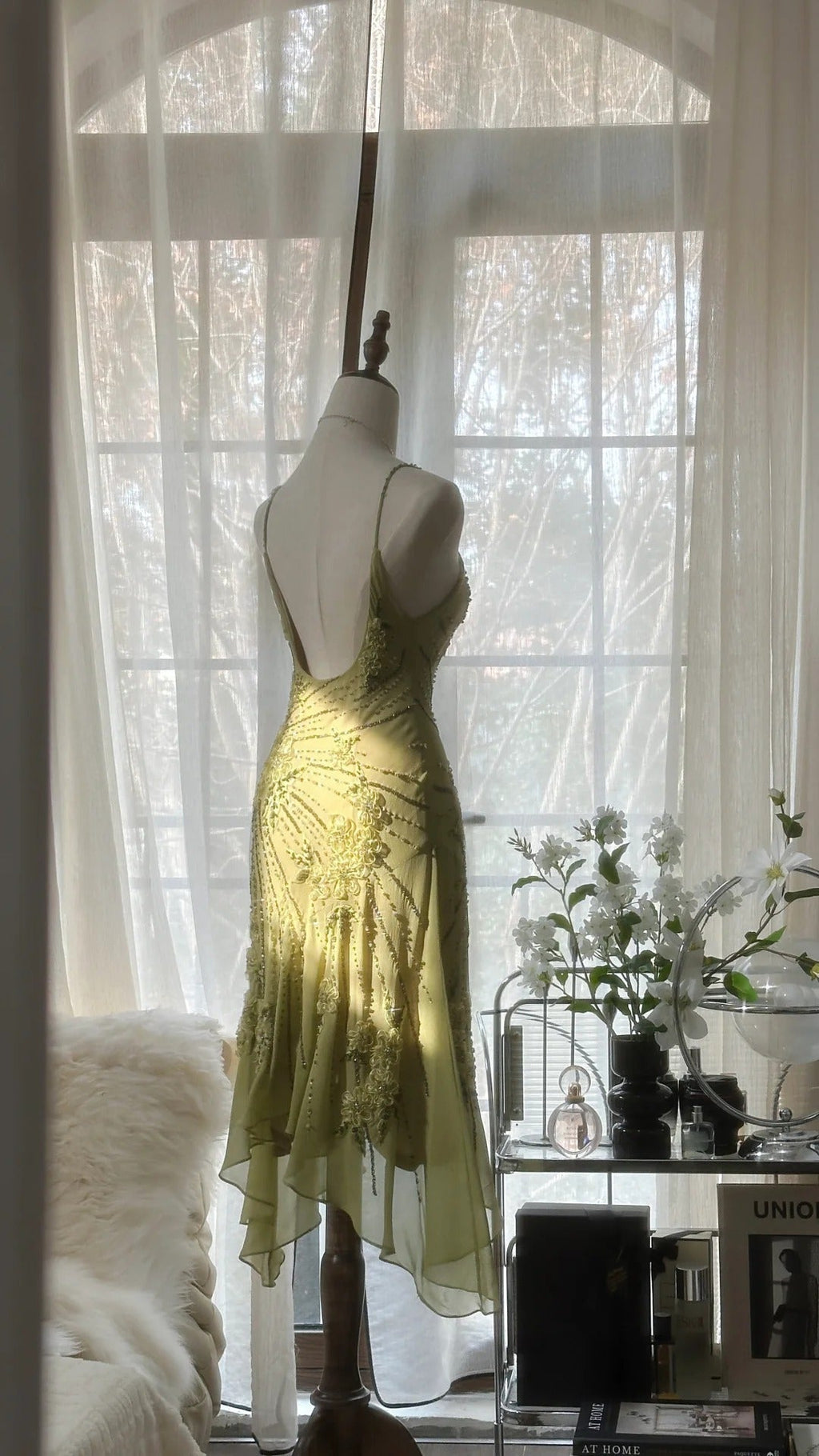 Green Romantic Fashion Elegant Delicate Floral Appliqu ̈¦ Beaded Spaetti Straps Midi/Short Chiffon Ruffle Ball Gown Evening Gown Party Gown 4060