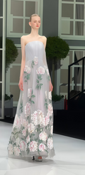Luxury Floral Embroidered Tulle Strapless Evening Gown | Handcrafted Floral High-Fashion Dress