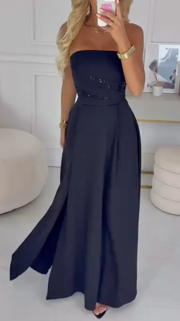 Black Sequin Strapless Maxi DressMidi Dress