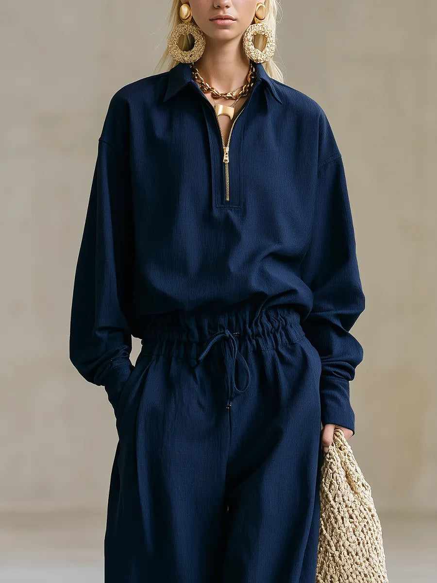 Relaxed Minimal Textured Cotton Two-Piece Set