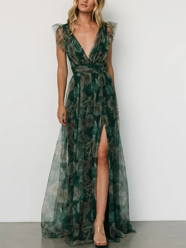 V-neck Sleeveless Print Maxi Dress
