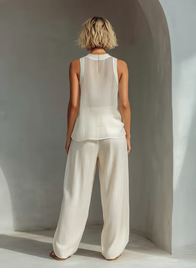 Sheer Tank Top & Wide-Leg Pants Set