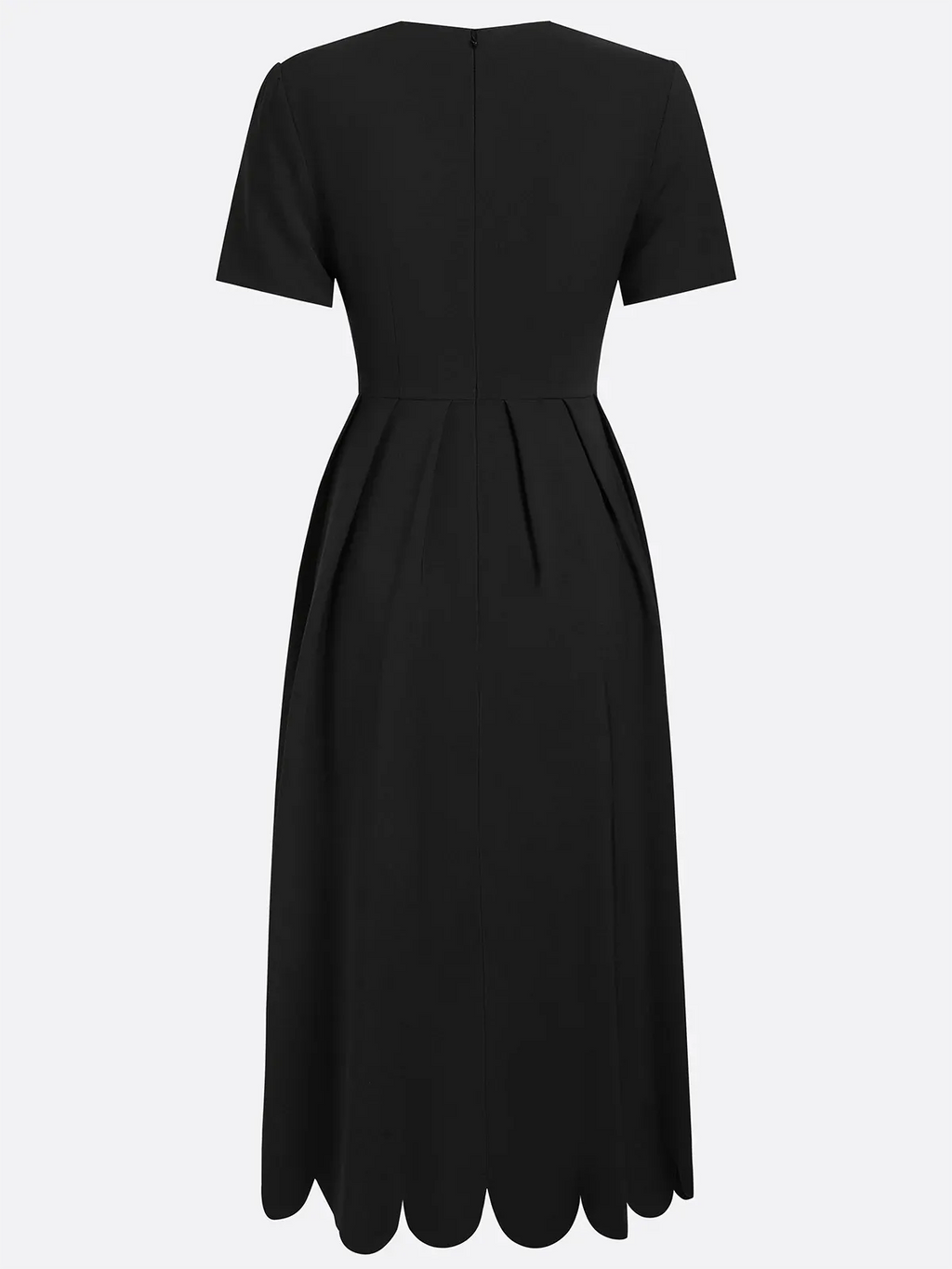Black Irregular Craftsmanship Classic Square Neck Short Sleeve A-Line Midi Dress