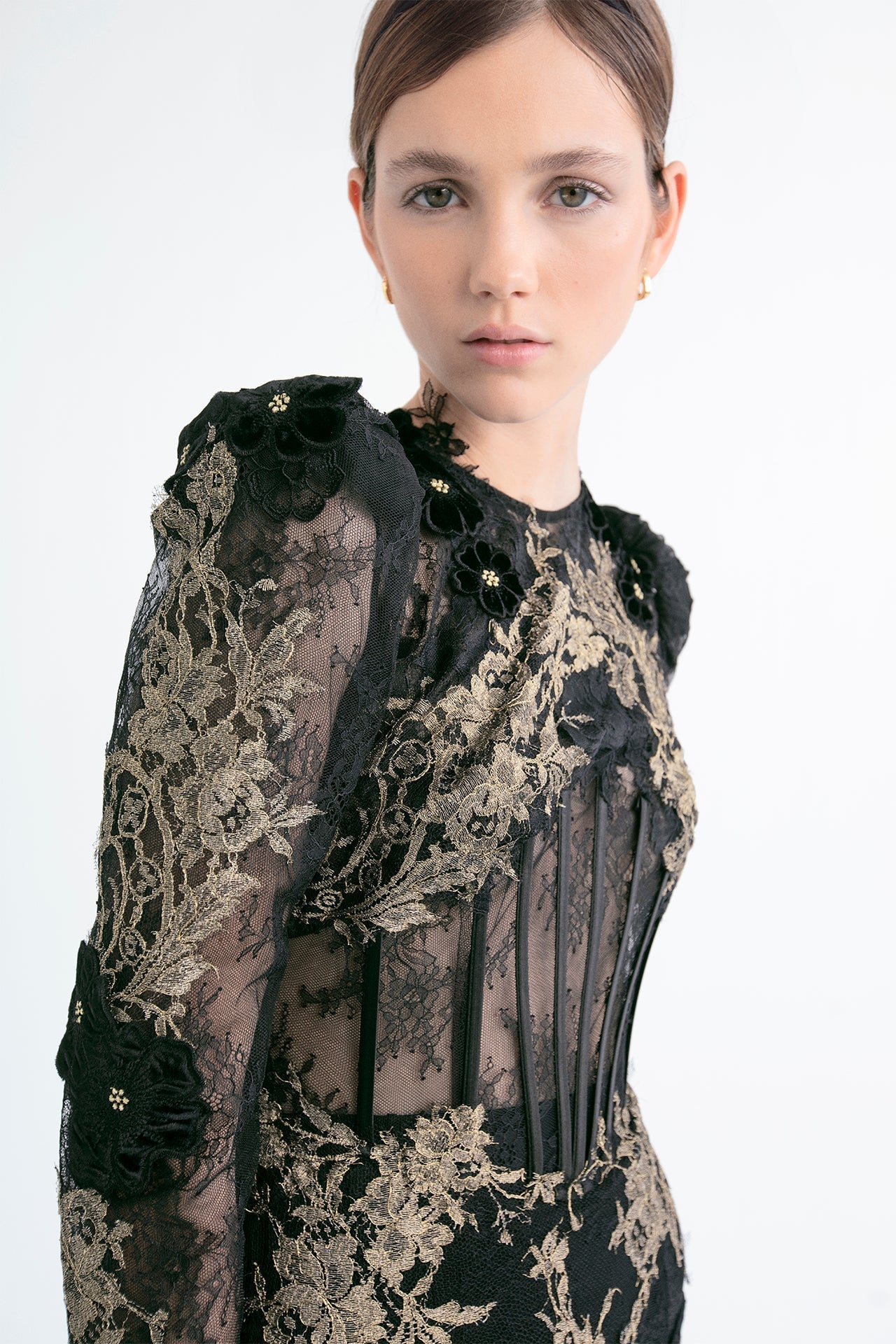 Long sleeves lace gown