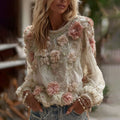 Women's Vintage Floral Art Print Comfy Long Sleeve T-shirt