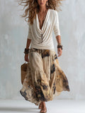 Bohemian Pleated Top And Skirt Set