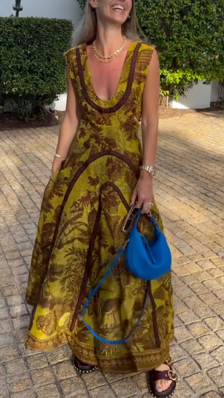 Sleeveless V Neck Flowy A-Line Long Dress
