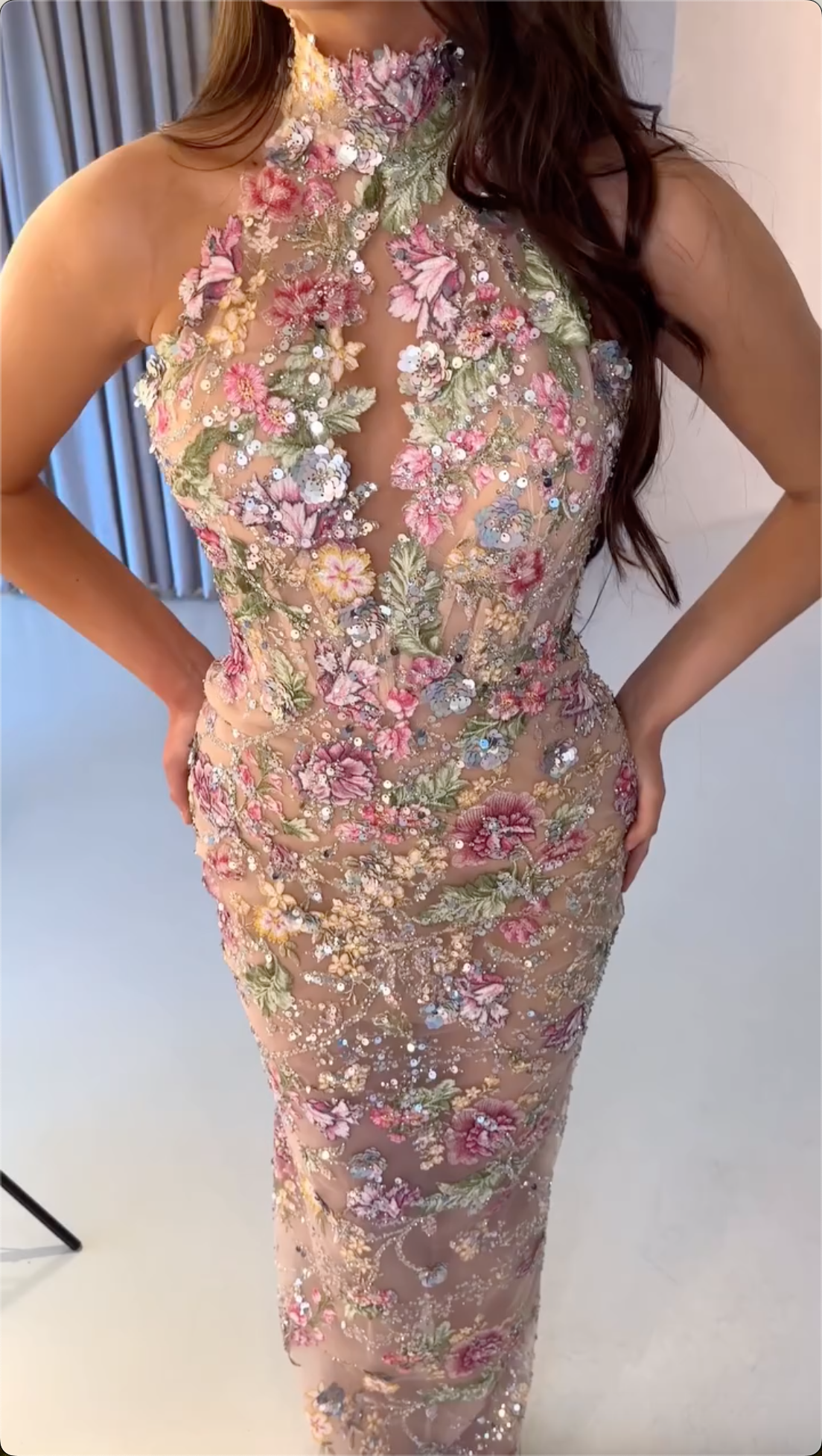 Vintage Floral Embroidery Tulle Formal Gown Collection - Sparkling Sequin Evening Dress