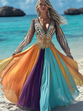 Summer vacation fashion elegant contrast color dress 8505