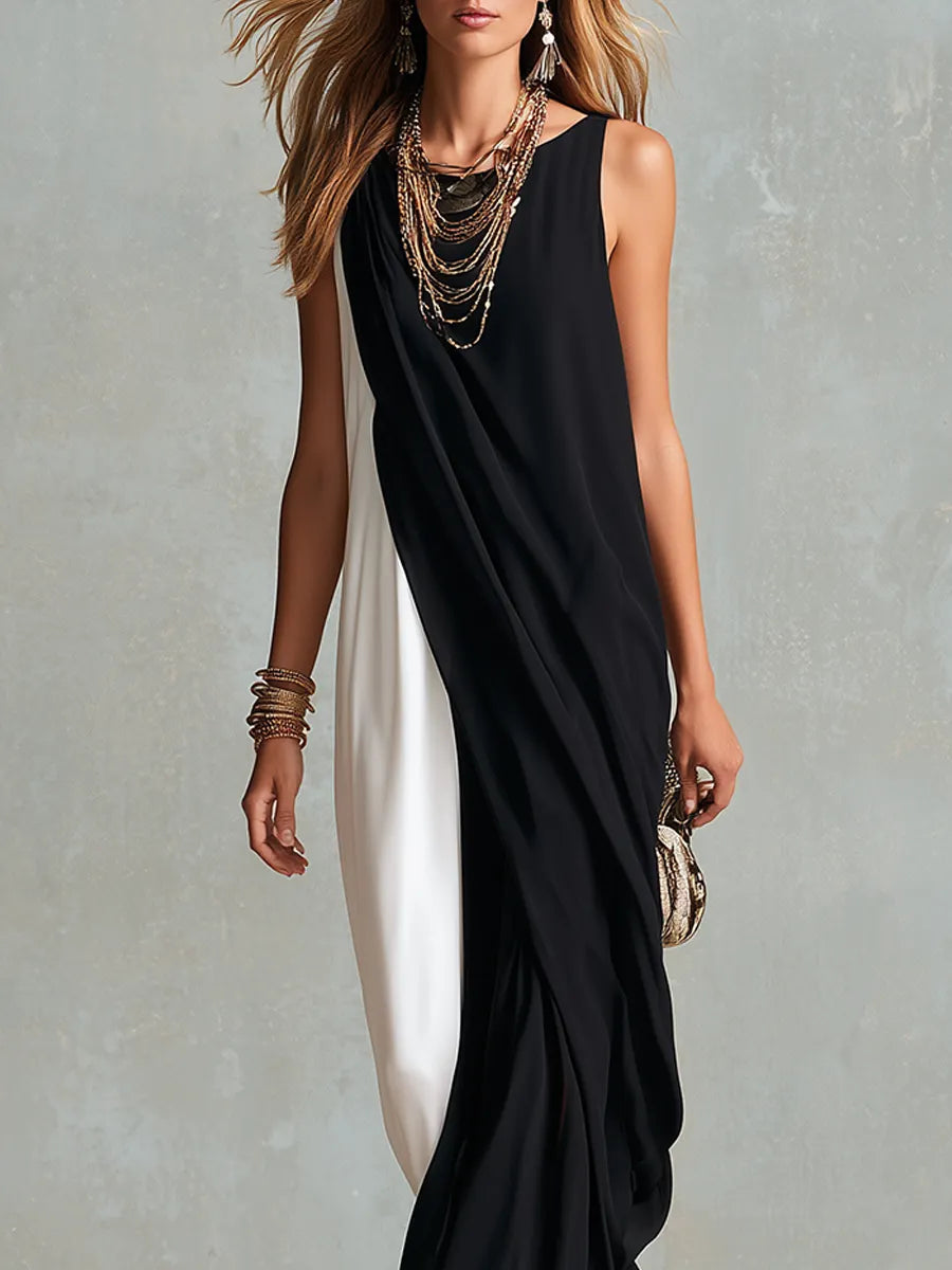 Minimalist Black White Color Block Sleeveless Maxi Dress