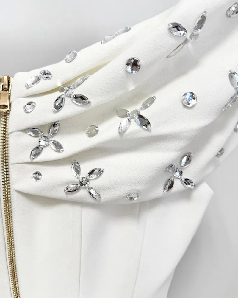Crystal Bardot Midi Dress White