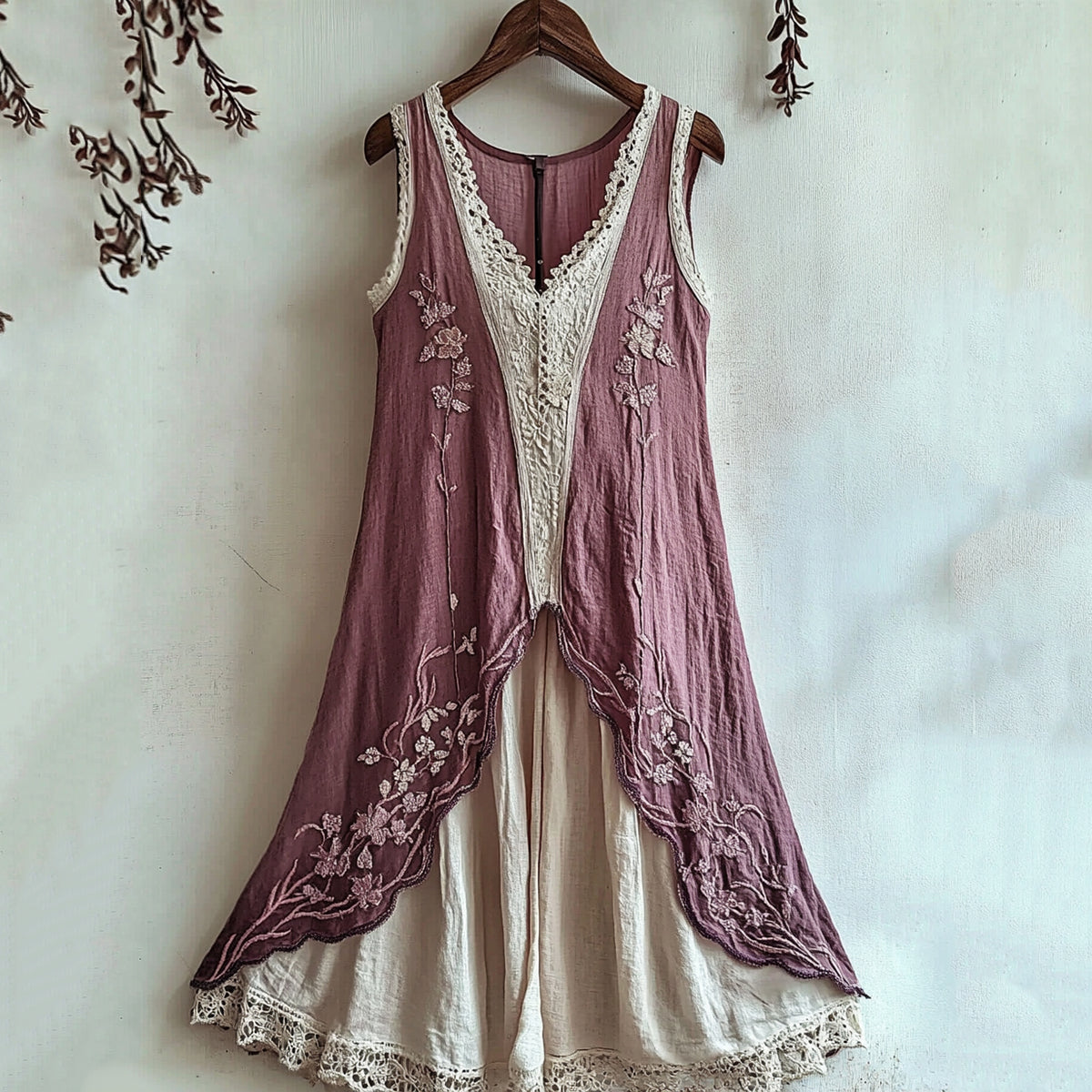 Women's Cherry Blossom Lace Art Vintage Linen Tank Dress