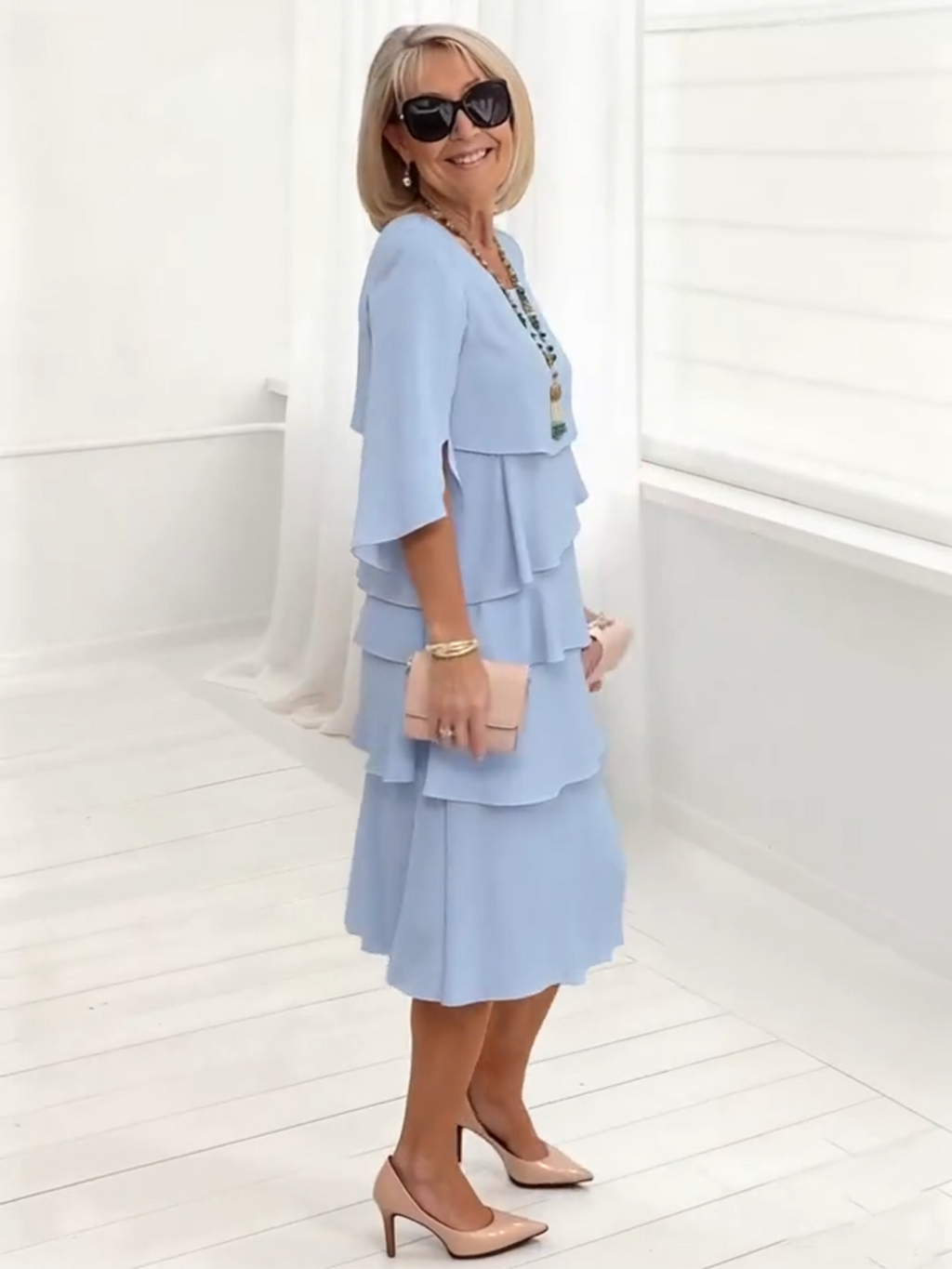 Long Dress Slit Sleeves Evening Dress Best for Covering The Belly Loose Layer Cotton Multi-layer Dress