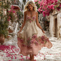 Vintage Rose Embroidery Art V-neck Camisole Maxi Dress