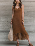 Elegant Brown Knit Layered Maxi Dress