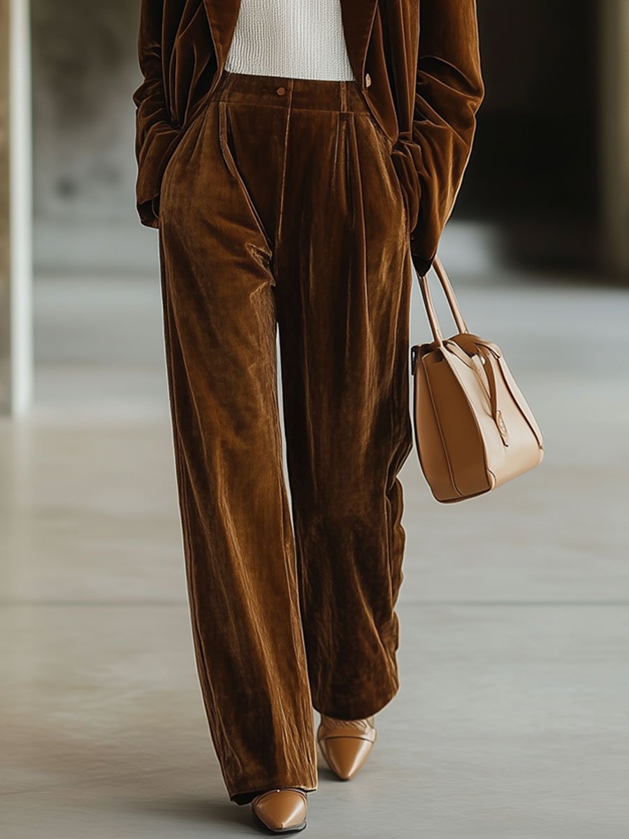 [24-hour shipping out]Casual Loose Vintage Pocket Velvet Suit Pants