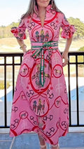 Women's Elegant V-Neck Dress with Ruffled Trim and Belt