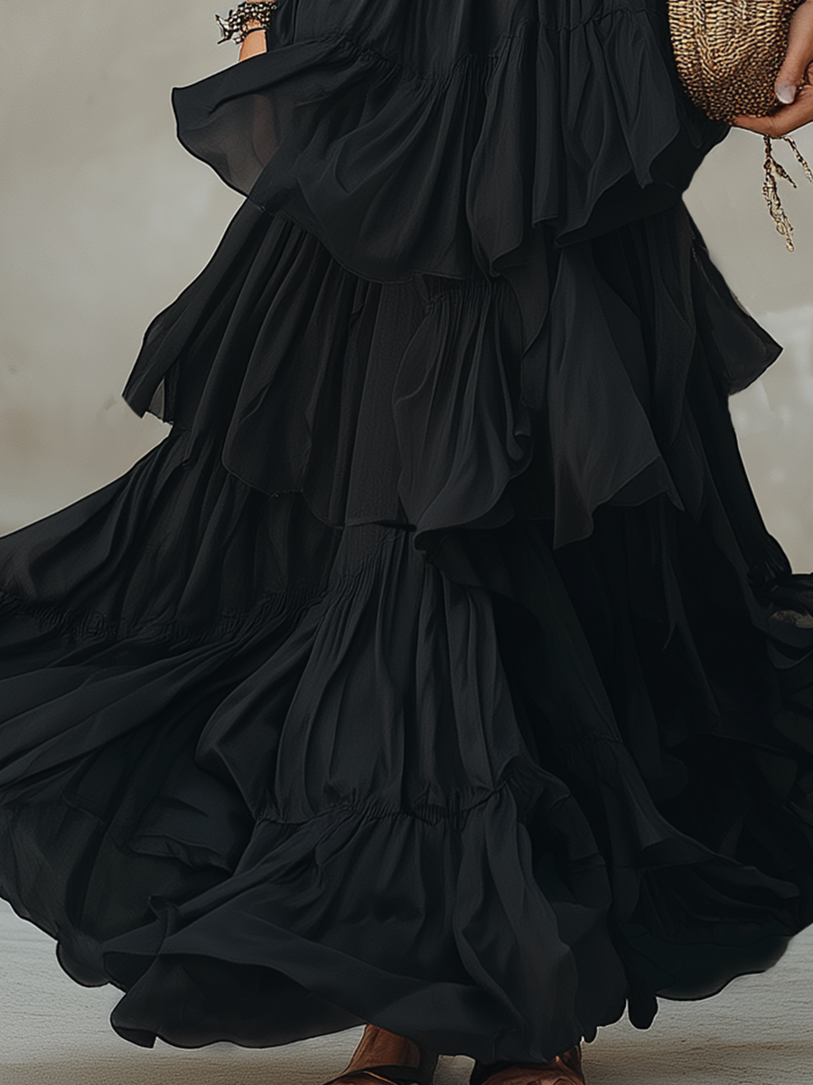 Flowing Tiered Chiffon Maxi Skirt Set