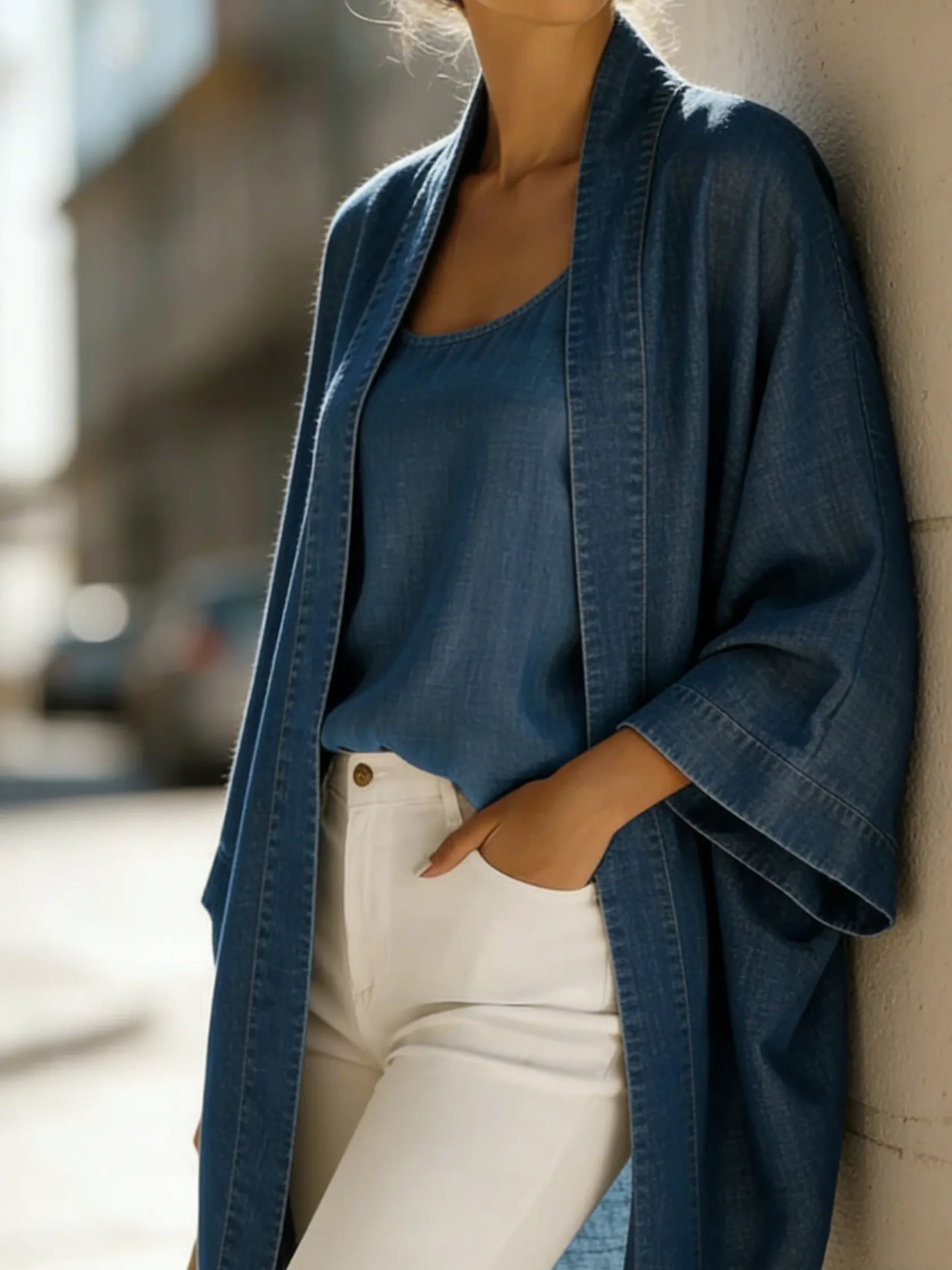 Women’s Casual Denim Two-Piece Set – Elegant Everyday Top & Wide-Leg Pants Outfit
