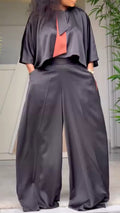 Satin Cape-Style Top & Wide-Leg Pants Set