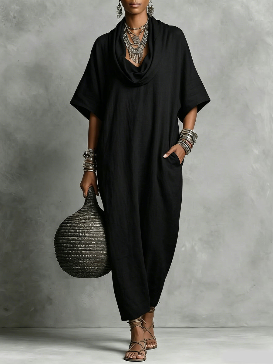 Women's Short-sleeve Draped-neck Dress