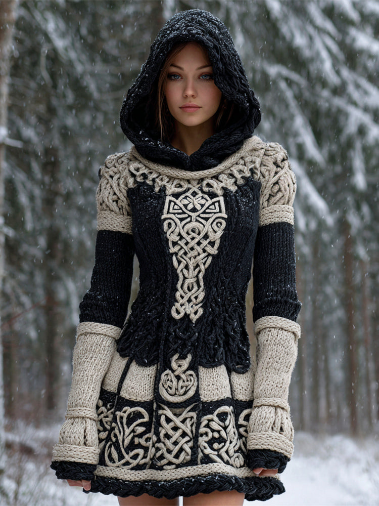 Viking Totem Women's Hooded Knit Mini Dress