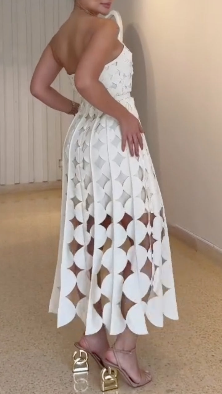 Women's Strapless Dress: Geometric Cutouts, Waist-Cinching, Elegant Style