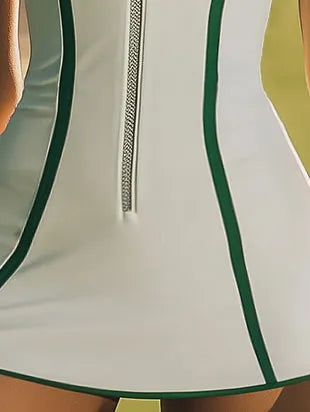 [24-hour shipping out]White And Green Contrast Sleeveless Zip-Up Sporty Chic Mini Dress